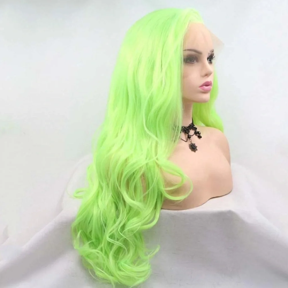 22” GREEN FLUORESCENT BODY WAVY LACE FRONT WIG  *NEW*